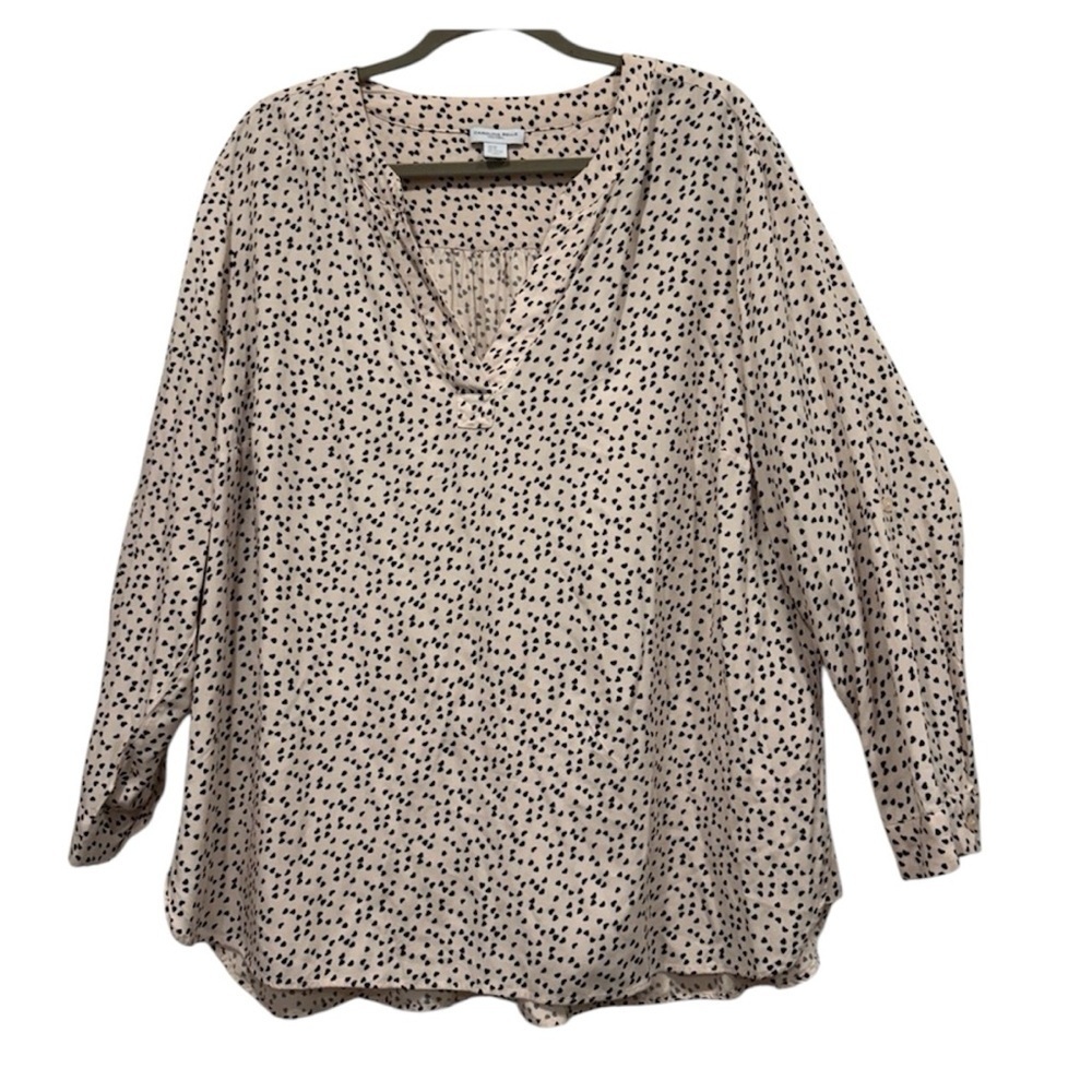 Carolina Belle Montreal Neck light pink and Black Dotted hearts blouse size 2X